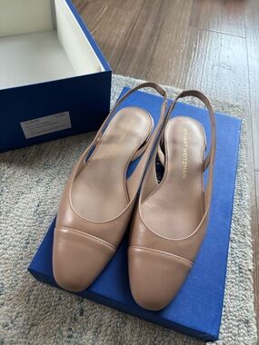 Stuart Weitzman Sleek Slingback Flats in Adobe Lacquered Napa New